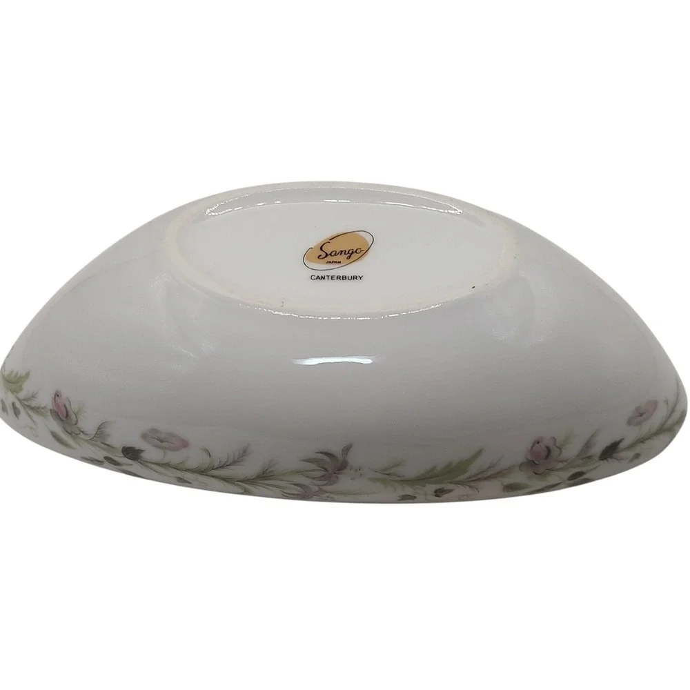 Vintage Sango Canterbury Oval Gravy Boat Floral Mid Century Modern Bone China‎